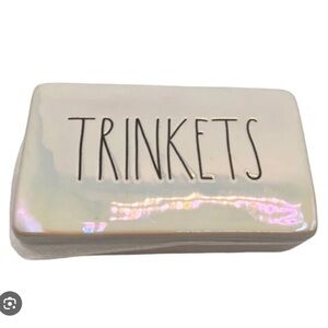 NWT Rae Dunn Trinkets white Iridescent Dual Compartment Ceramic Trinket Box rare